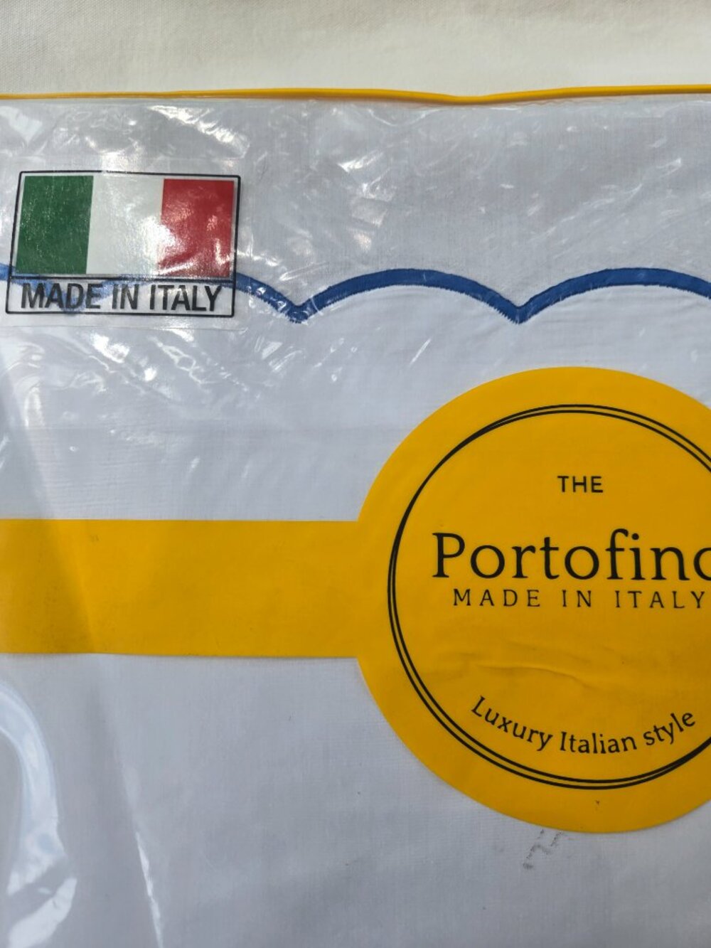 Portofino Embroidered Blue Scalloped KING Size Cotton Sheet Set Made in Italy - Picture 5 of 10